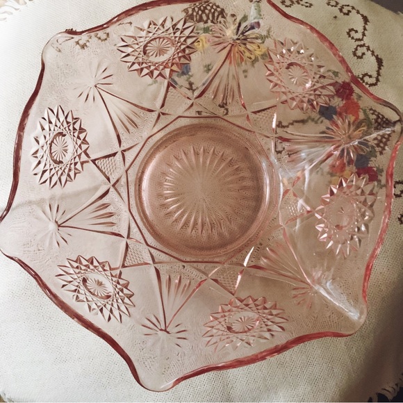 Vintage L.E. Smith. c. 1980s pink carnival glass dish - Picture 2 of 5